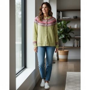 Tiara International Pink and Green Women's Cardigan